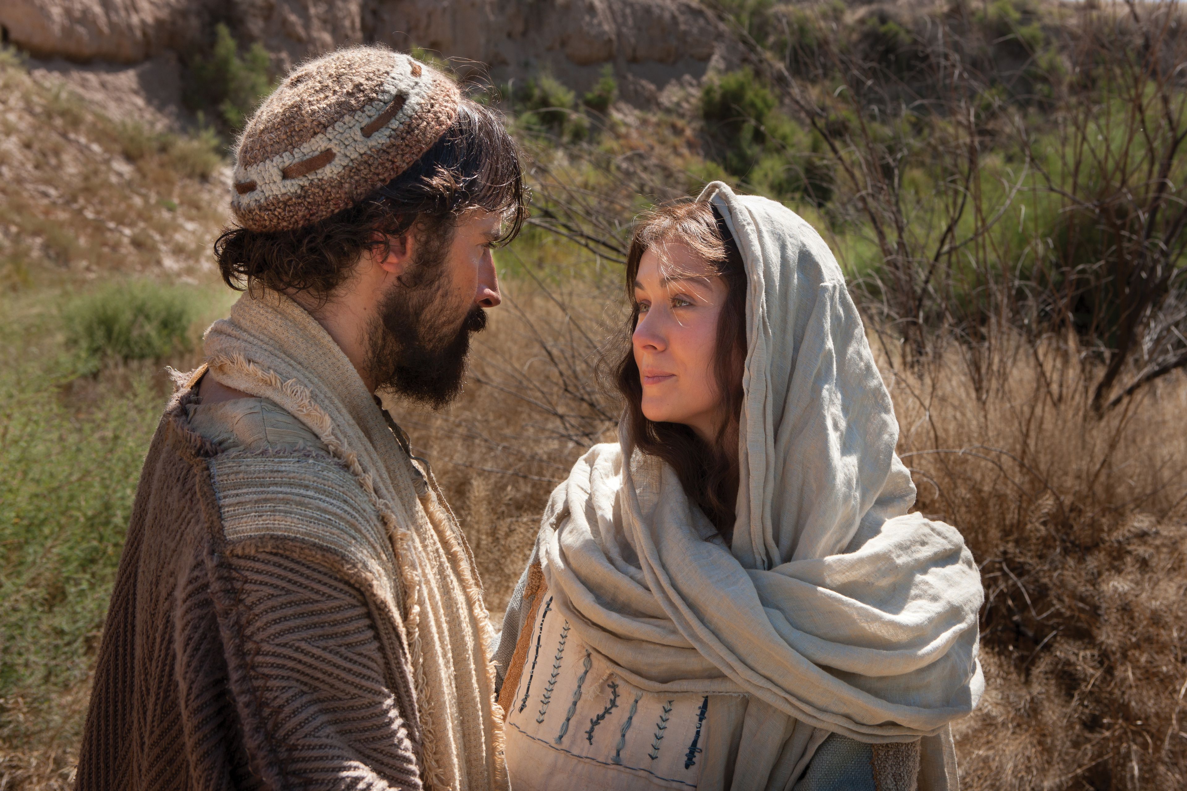 Mary travels with Joseph to Bethlehem.