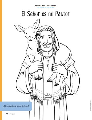 coloring page of Jesus holding a lamb