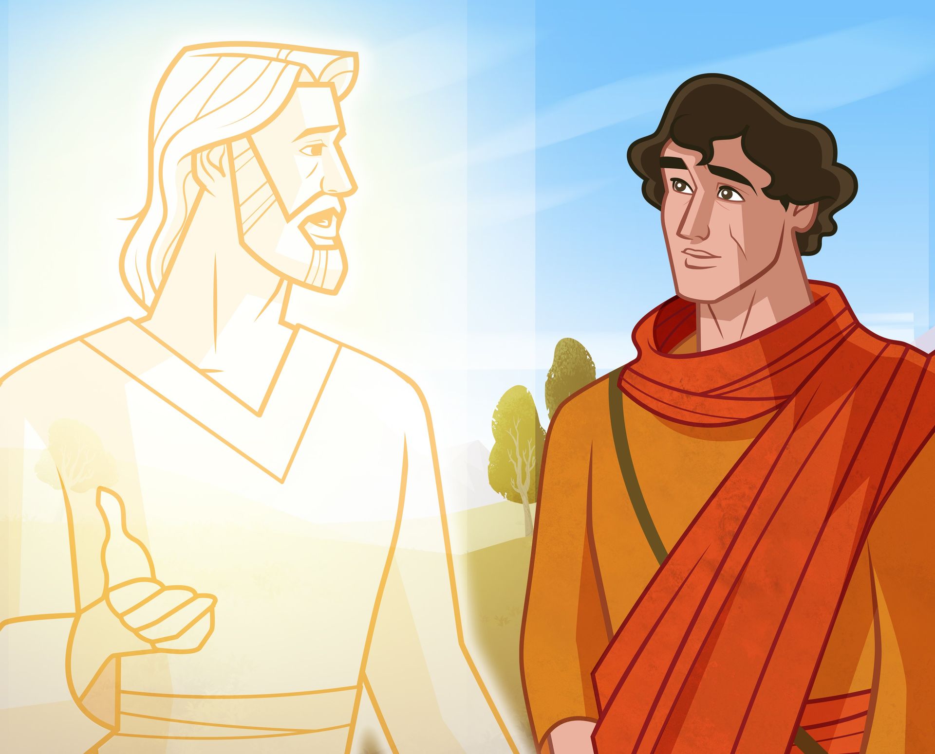 Ilustración de Dios hablando con Enoc. 
Génesis 5:22; Moisés 6:26–31