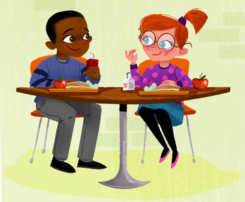 Ombeni sitting with girl at lunch