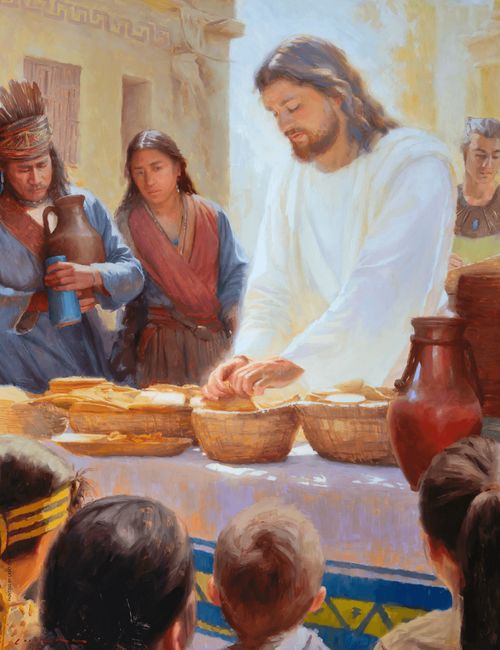 Painting of Jesus Christ administering the sacrament to the Nephites