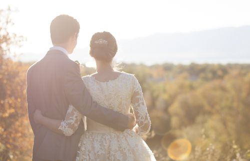 couple in wedding attire