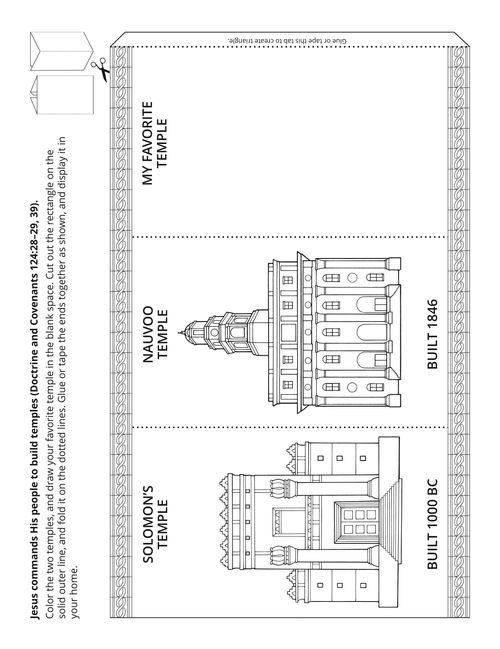 Line drawing activity depicts how Jesus commands His people to build temples.