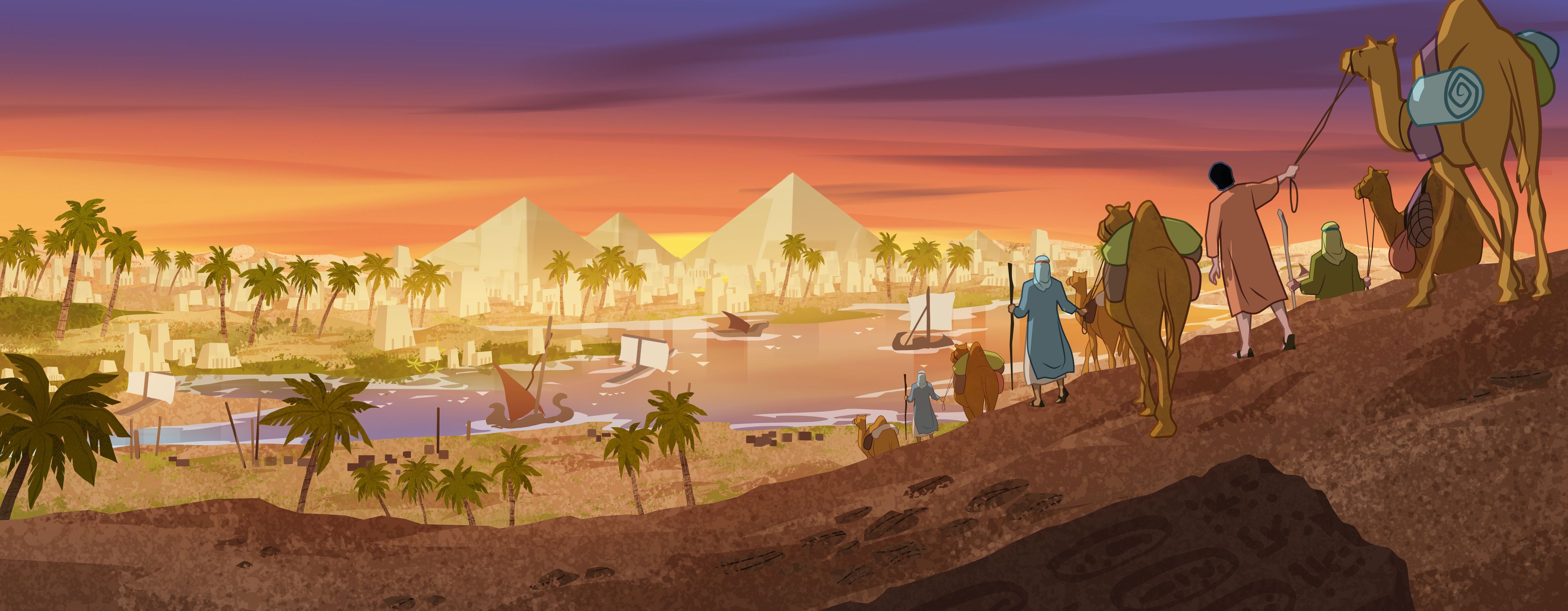 Illustration of brothers returning to Egypt. Genesis 43:1–15