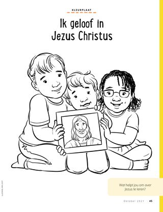 coloring page of children holding picture of Jesus