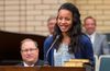 young woman speaking in church