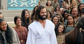 Christus glimlacht naar de mensen in het oude Amerika