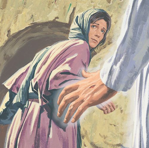 Jesus’s hand reaching out to Mary Magdalene