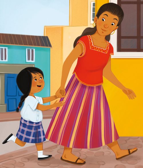 girl and mom walking together in Guatemala