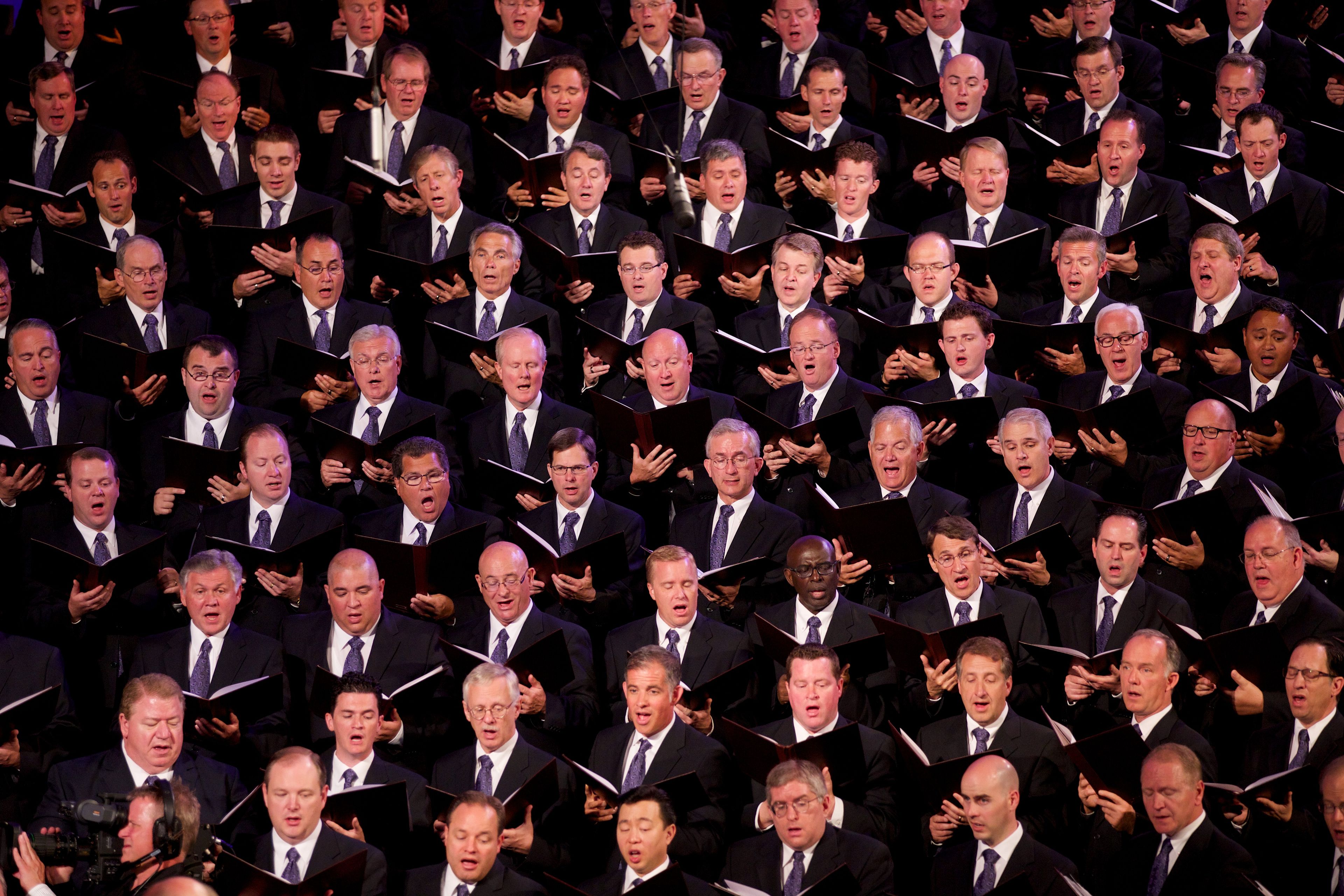 A section of the men of the Mormon Tabernacle Choir singing at the funeral of President Boyd K. Packer in July 2015.