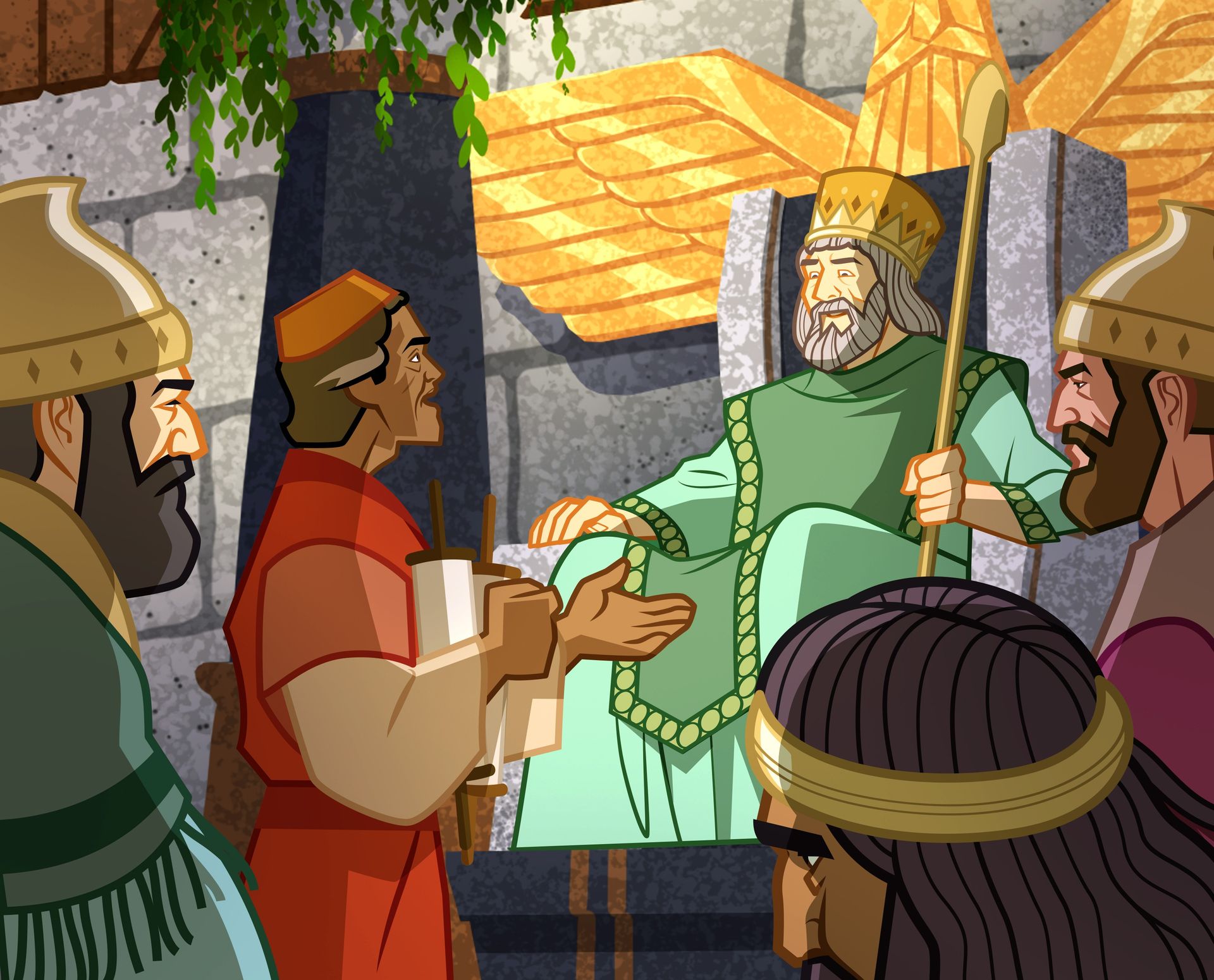 Illustration of Daniel talking to king. Daniel 6:1–4