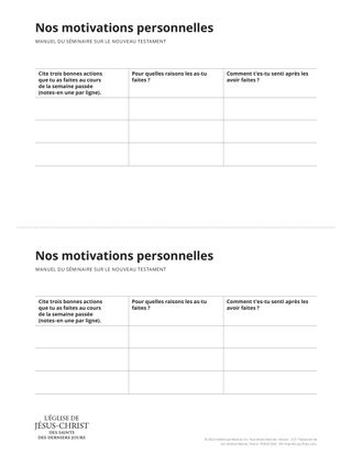 Document à distribuer : Motivations personnelles