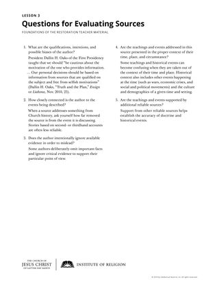 Questions for Evaluating Sources handout