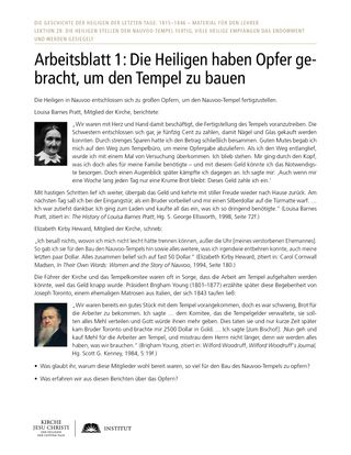 Arbeitsblatt 1: Die Heiligen haben Opfer gebracht, um den Tempel zu bauen