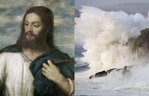 image of Savior and stormy shores