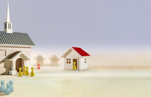 models of a home, church, and people