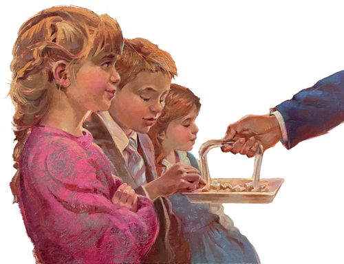 Two girls and a boy taking the sacrament