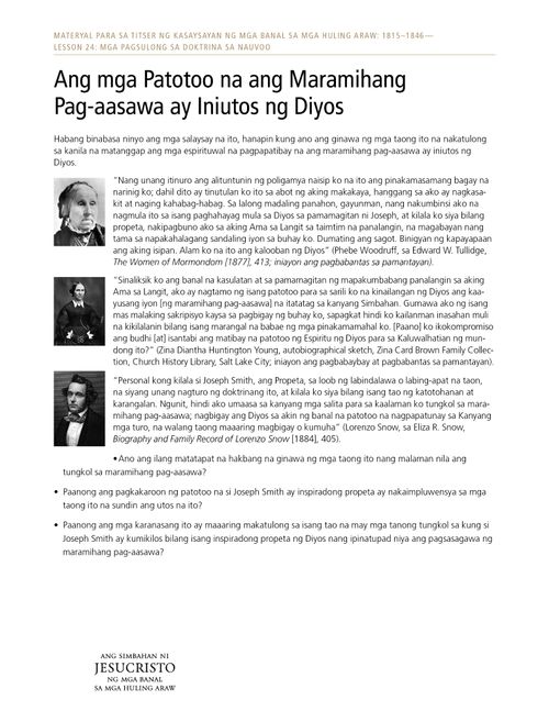 handout ng Mga Patotoo na ang Maramihang Pag-aasawa ay Iniutos ng Diyos