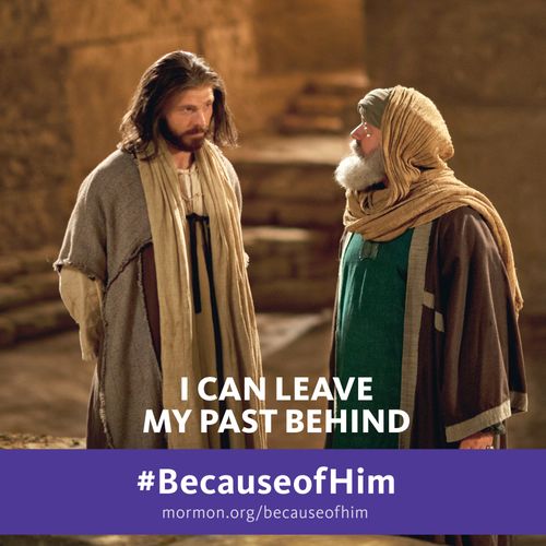 An image of Christ talking with Nicodemus, paired with the words “I can leave my past behind.”