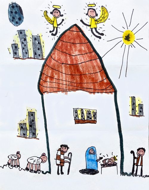 Benson Bennion's drawing of a nativity scene.