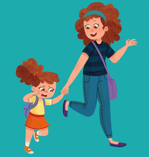 girl walking with her mom