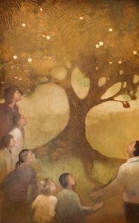 illustration of family looking at the Tree of Life.