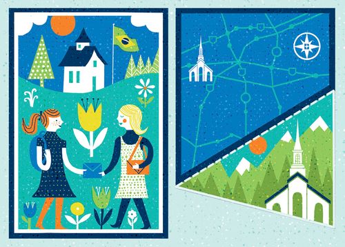 young women and a map to church