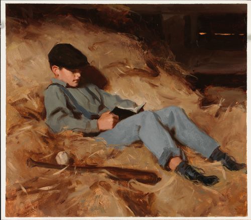 Joseph Fielding Smith as a young boy reading scriptures in hayloft