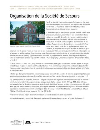 document à distribuer : Organisation de la Société de Secours