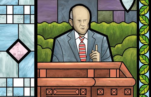 stained-glass image of President Russell M. Nelson speaking