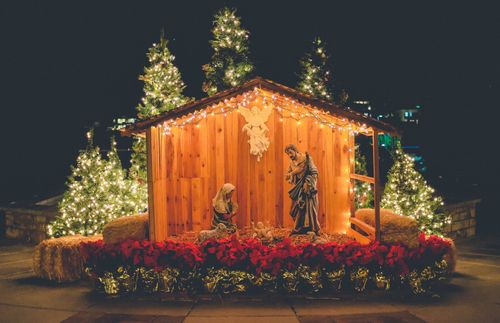 Nativity set at night