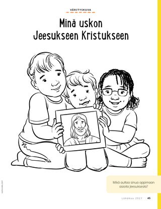 coloring page of children holding picture of Jesus