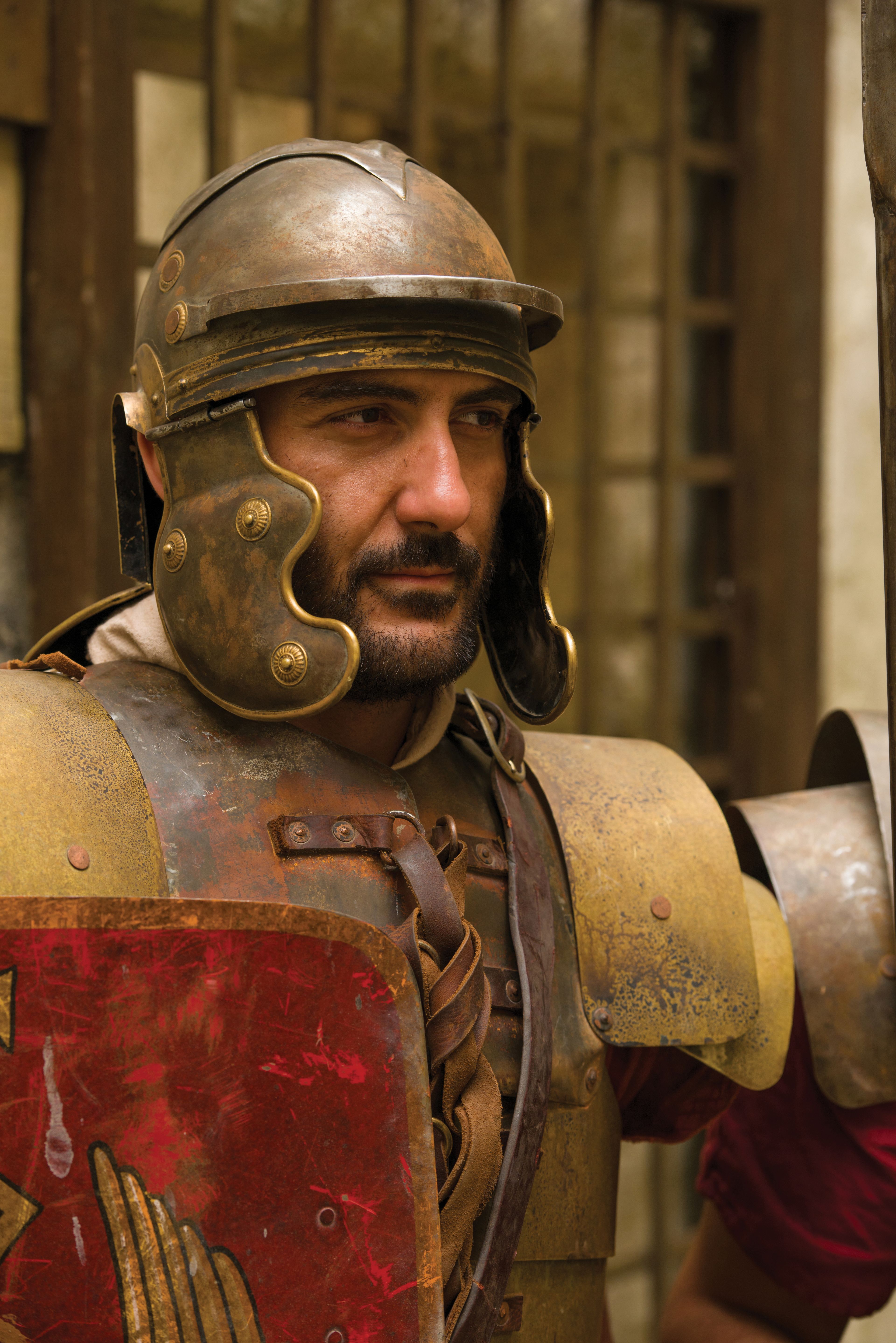 A photograph representing a Roman soldier.