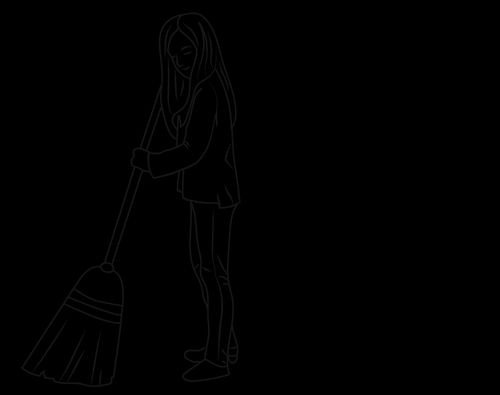 illustration of girl sweeping with broom