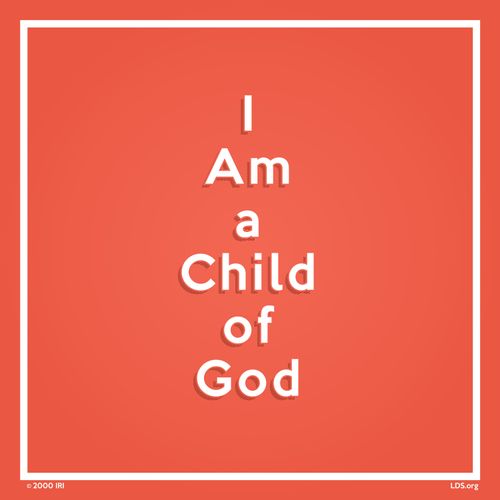 A plain peach-colored graphic background with the words “I Am a Child of God” printed over the top.