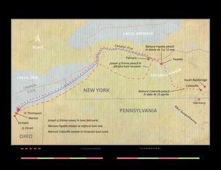 hartă a călătoriilor între New York - Pennsylvania - Ohio