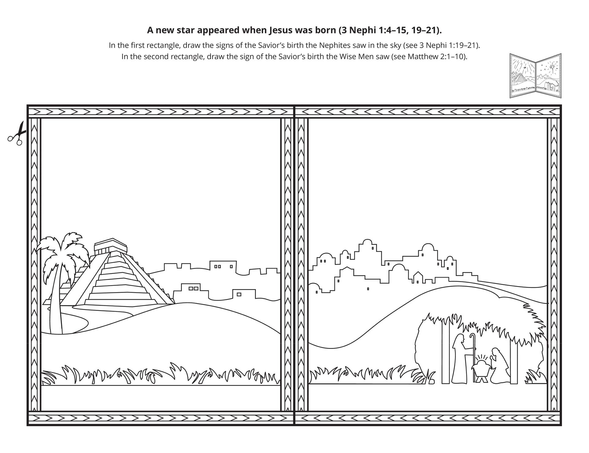 A line-art activity depicting the night the Savior was born.