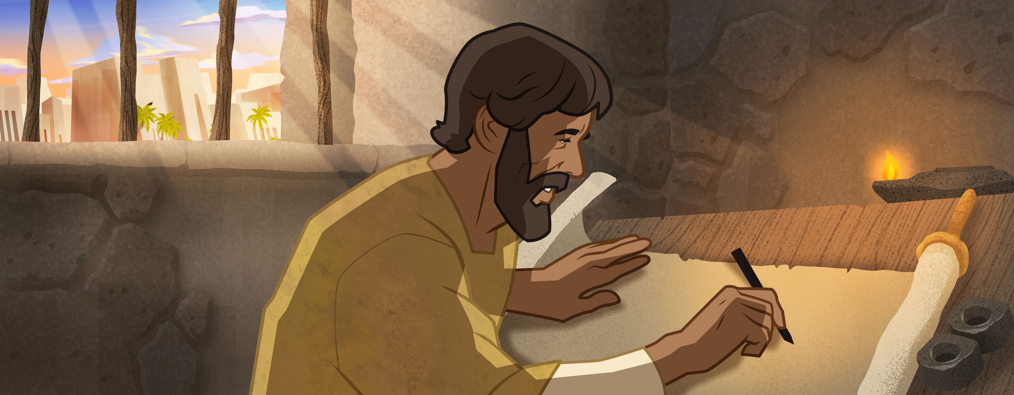Ilustración de Jeremías escribiendo profecías. 
Jeremías 36:1–2, 27–32