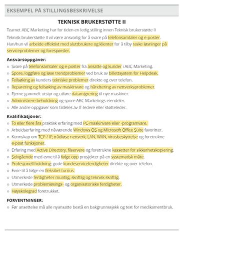 markert stillingsbeskrivelse