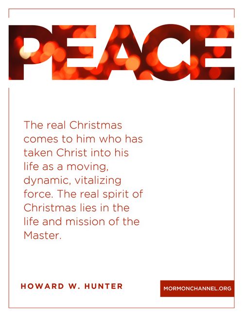 A simple white graphic with a quote by President Howard W. Hunter in red: “The real spirit of Christmas lies in the … mission of the Master.”