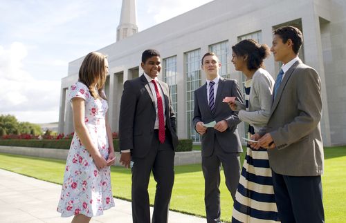 youth in front of temple