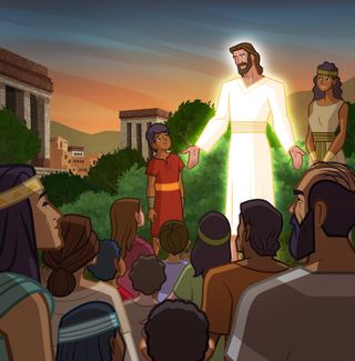 Jesus Christ talks to a group of people