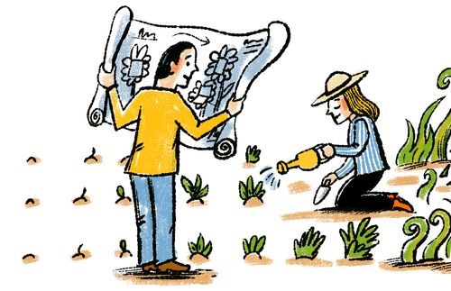 man and woman gardening