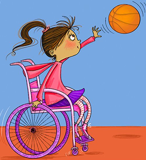 girl in wheelchair throwing basketball