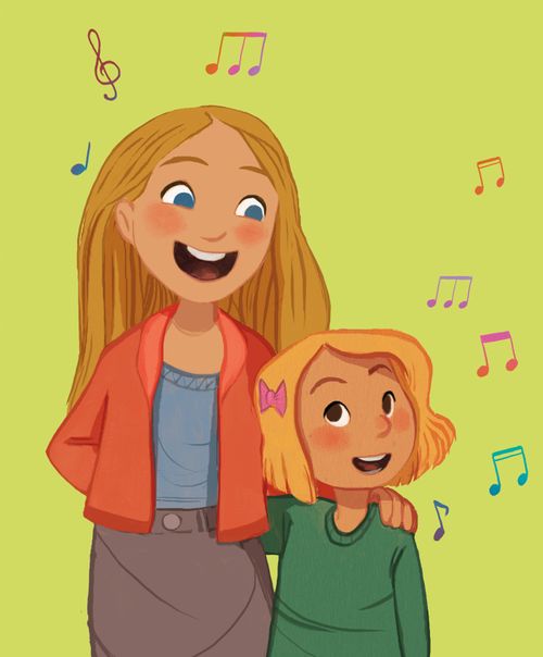two girls singing together