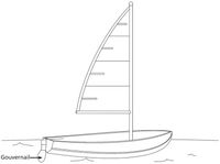 dessin, bateau et gouvernail