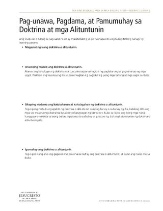 handout, Pag-unawa, Pagdama, at Pamumuhay sa Doktrina at mga Alituntunin