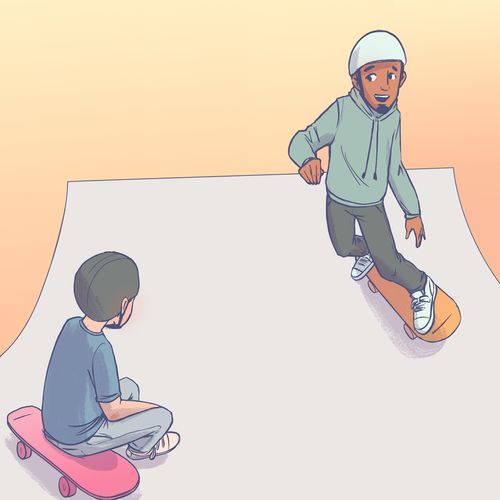 two boys skateboarding