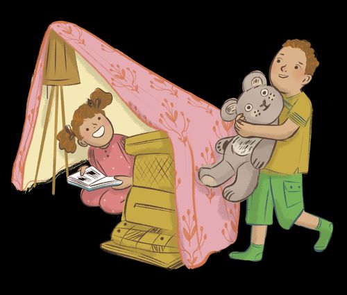 Children with a blanket fort