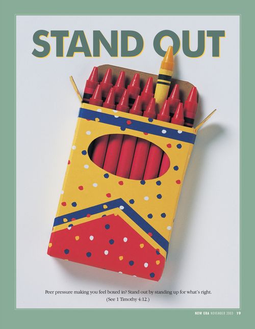 An image of a box of red crayons with one yellow crayon sticking out from the rest, paired with the words “Stand Out.”